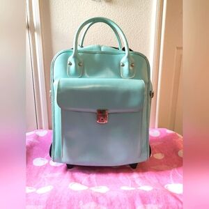 McKlein Vertical Wheeled Detachable Blue  Leather Laptop Briefcase
